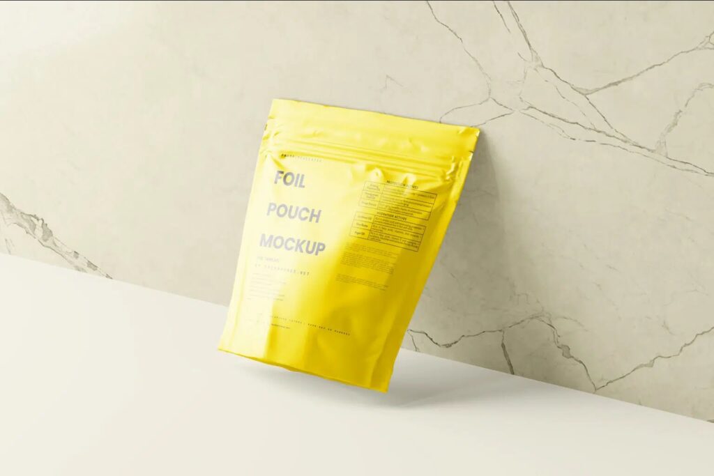 7 Square Foil Pouch Mockups in Varied Visions