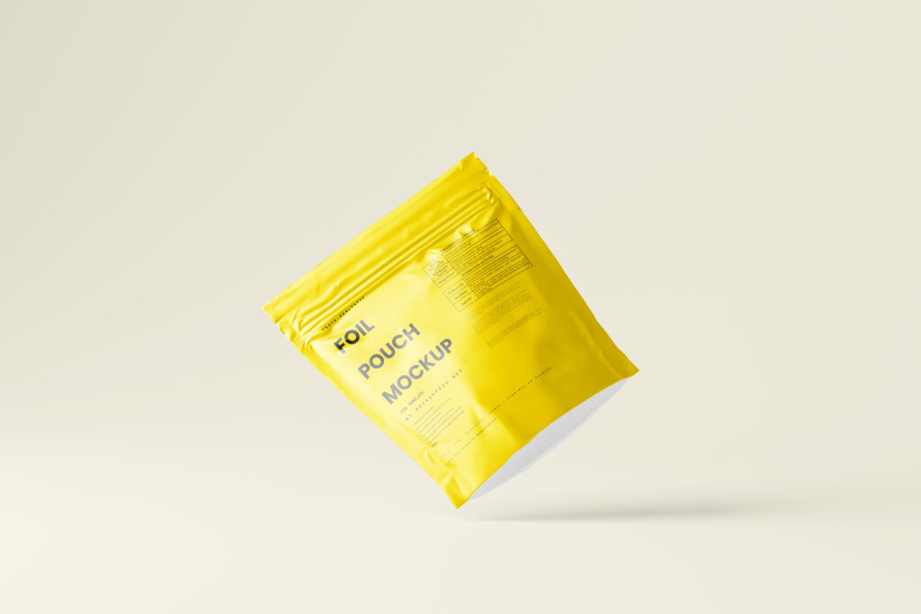 7 Square Foil Pouch Mockups in Varied Visions