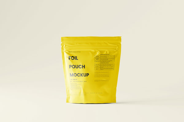 7 Square Foil Pouch Mockups in Varied Visions