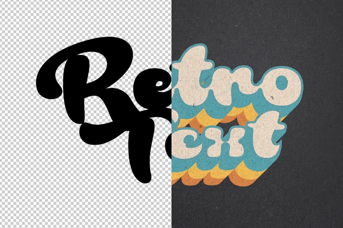 70s Retro layered Round Chunky Text Effect FREE PSD
