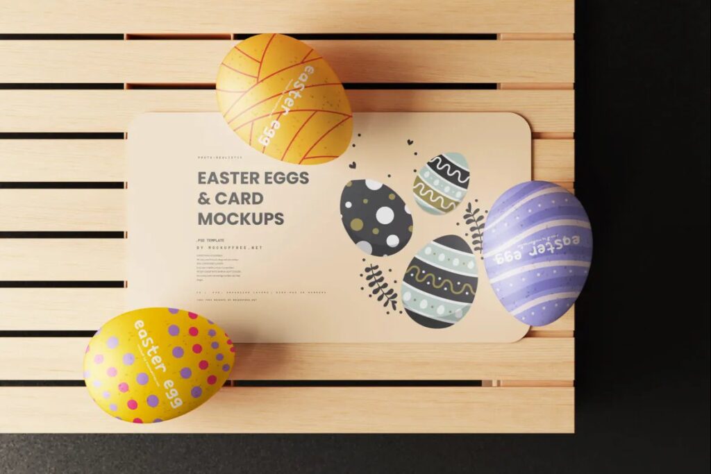 8 Card Mockups with Easter Eggs in Varied Sights