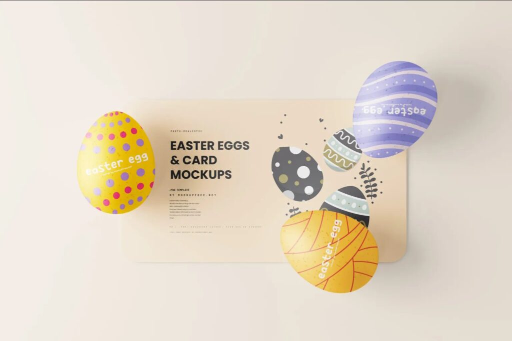 8 Card Mockups with Easter Eggs in Varied Sights
