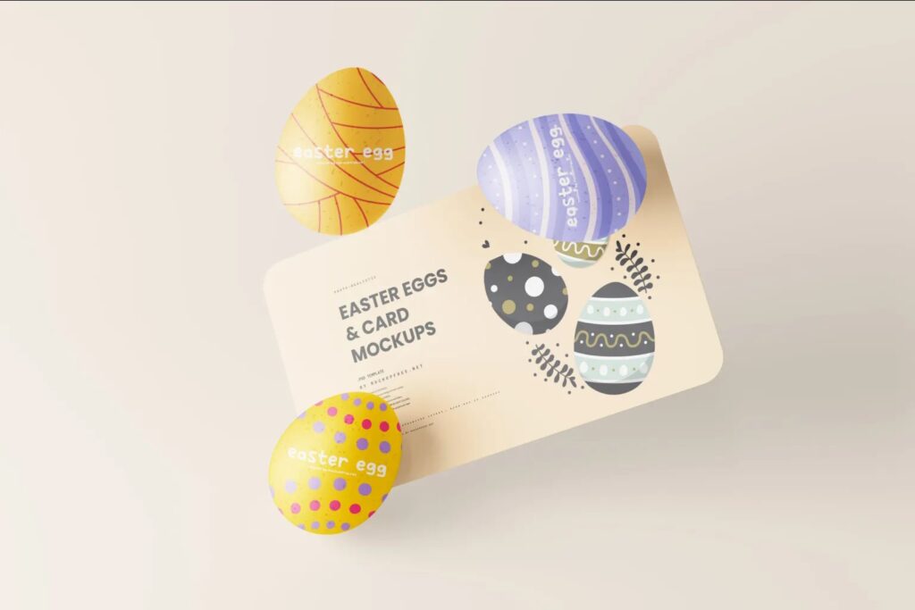 8 Card Mockups with Easter Eggs in Varied Sights