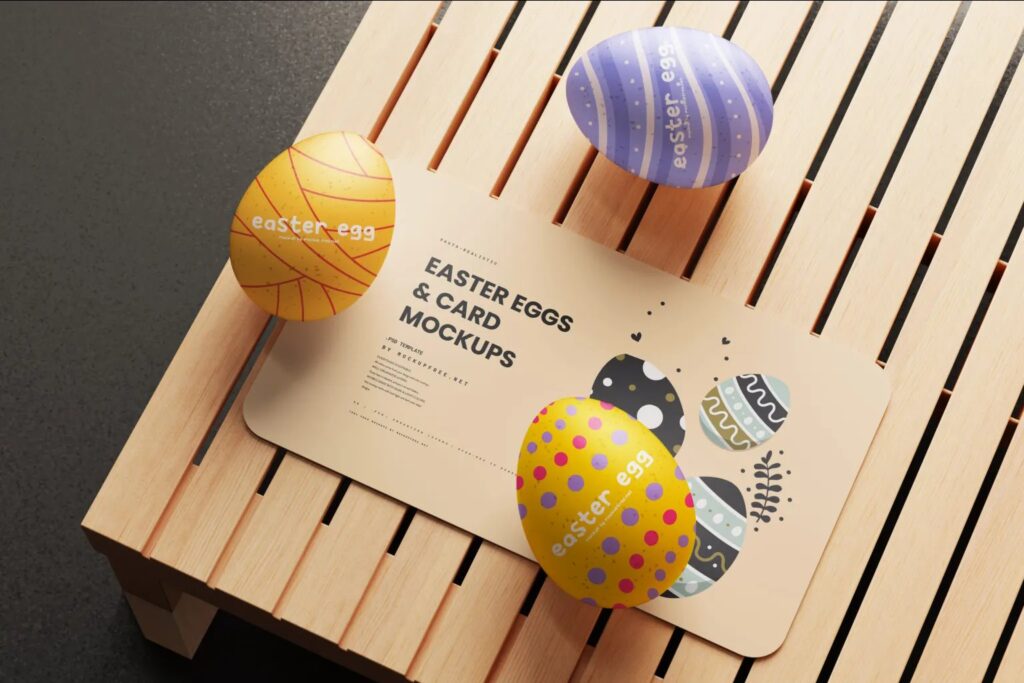 8 Card Mockups with Easter Eggs in Varied Sights