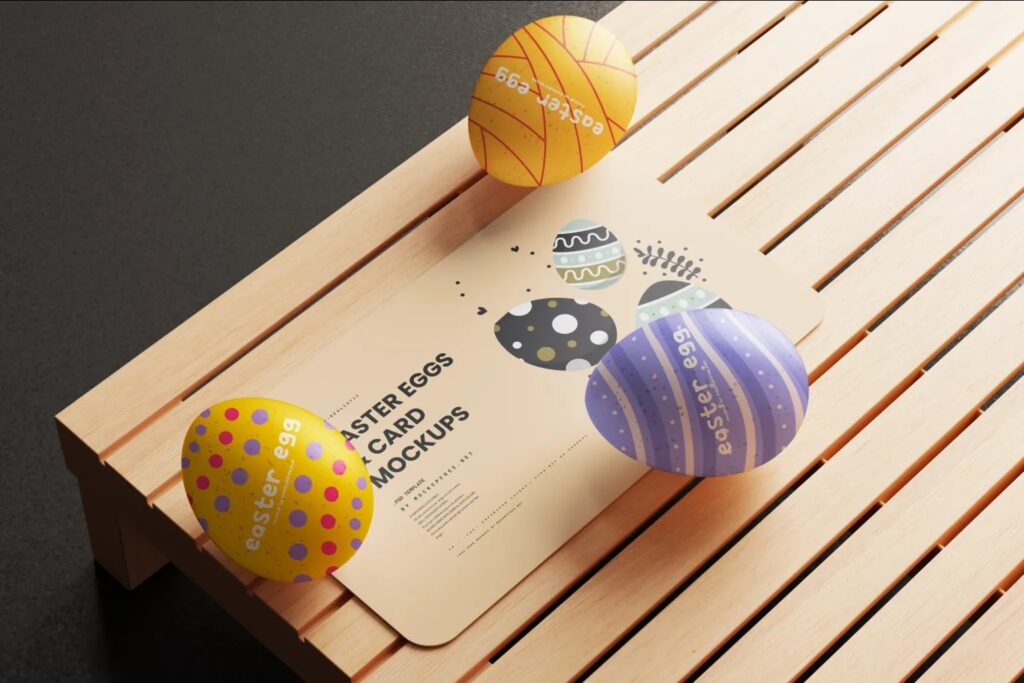 8 Card Mockups with Easter Eggs in Varied Sights