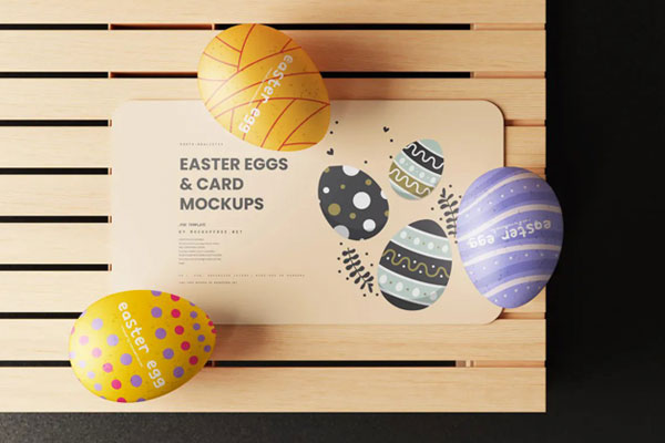 8 Card Mockups with Easter Eggs in Varied Sights