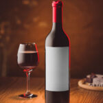 Front View of Standing Wine Bottle Mockup with Label