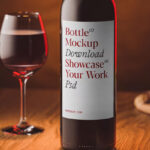 Front View of Standing Wine Bottle Mockup with Label