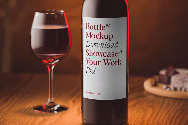 Front View of Standing Wine Bottle Mockup with Label