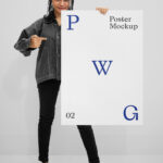 A Front View of a Women Holding Poster Mockup