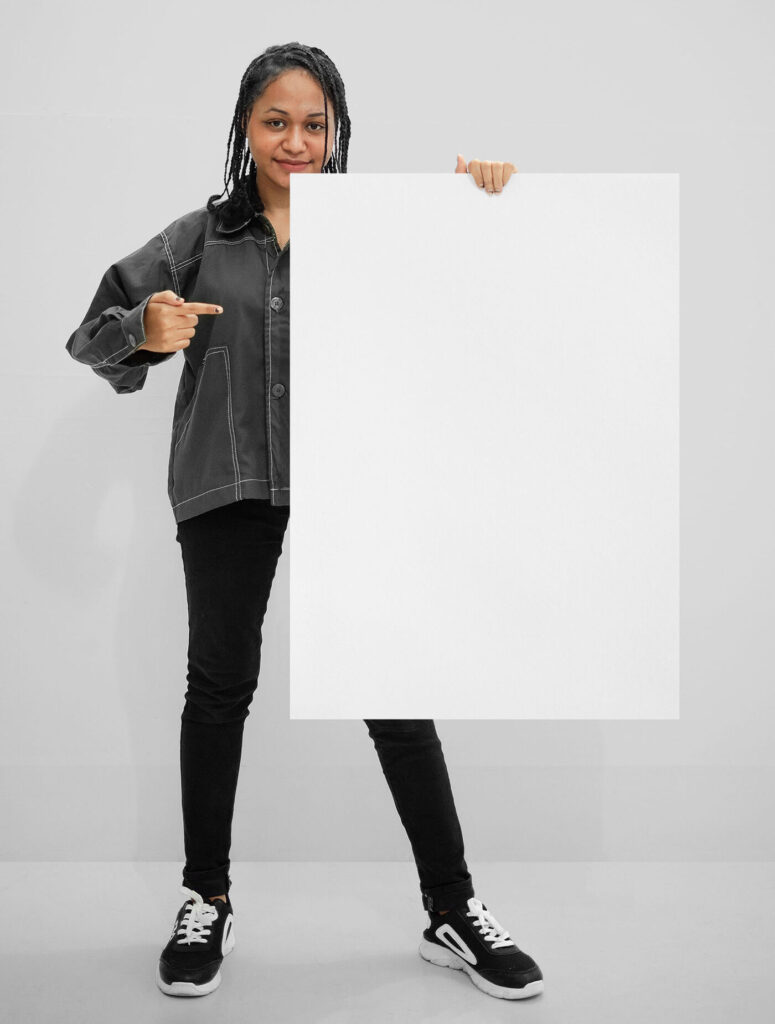 A Front View of a Women Holding Poster Mockup