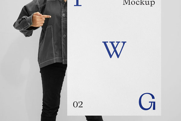 A Front View of a Women Holding Poster Mockup