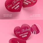 A Set of 4 Heart-Shaped Cards in Different Angles Mockup