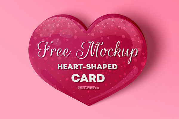A Set of 4 Heart-Shaped Cards in Different Angles Mockup
