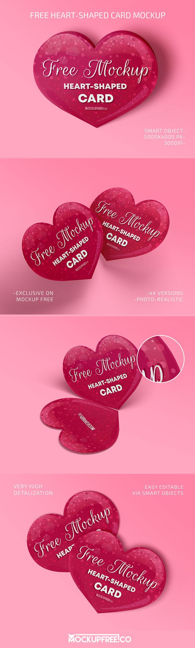 A Set of 4 Heart-Shaped Cards in Different Angeles Mockup FREE PSD