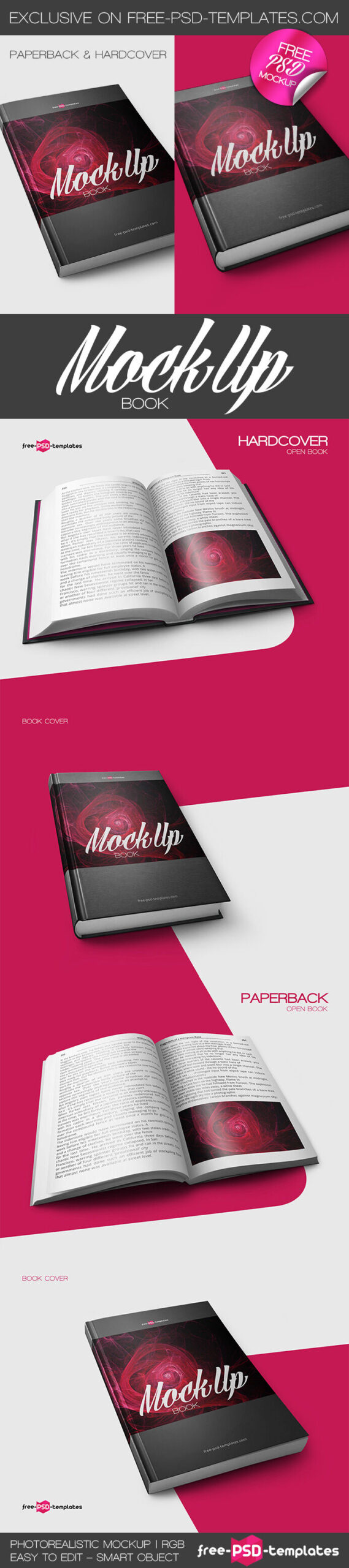 A Set of Four Realistic Book Mockups From Different Angles FREE PSD