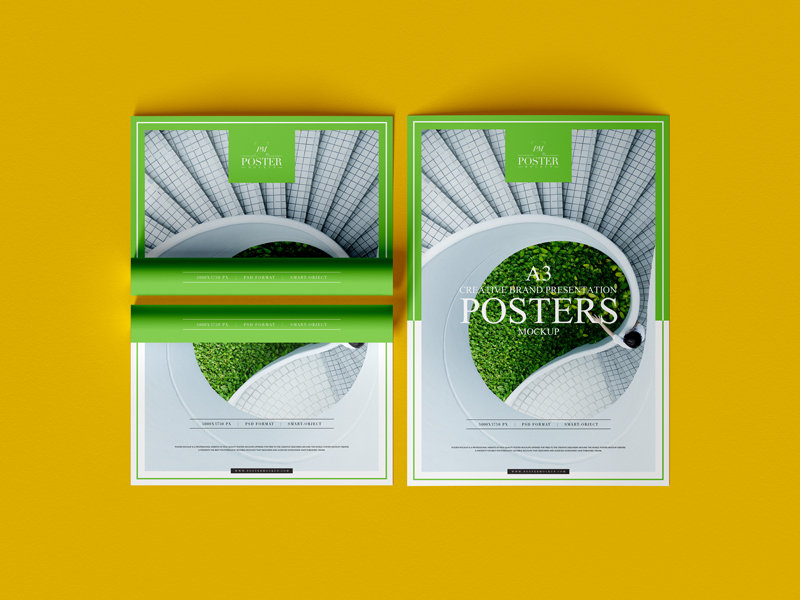 A3 Creative Open and Folded Posters Mockup