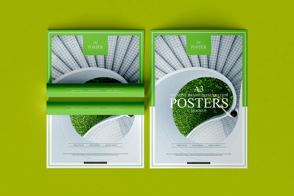 A3 Creative Open and Folded Posters Mockup