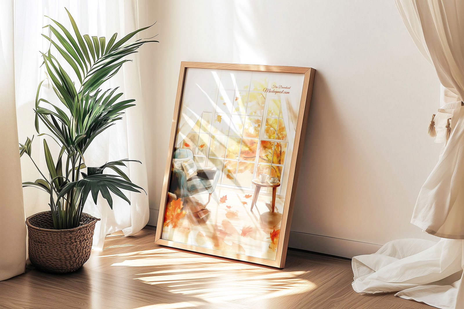 Free A3 Wooden Photo Frame Mockup PSD Template