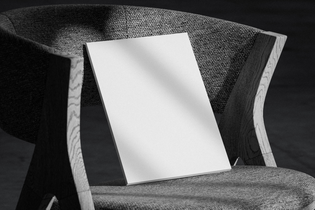 A4 Magazine Cover Mockup on Fabric Chair