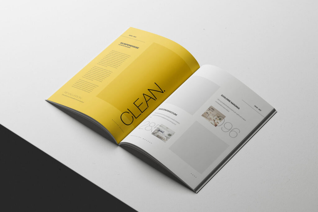 A4 Magazine Mockup Open on Minimal White Surface