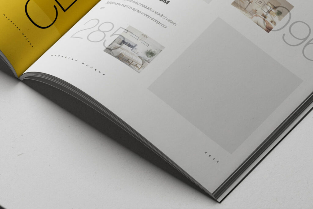A4 Magazine Mockup Open on Minimal White Surface