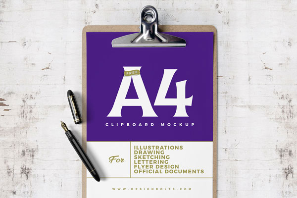 A4 Size Flyer and Clipboard Mockup with a Pen Aside