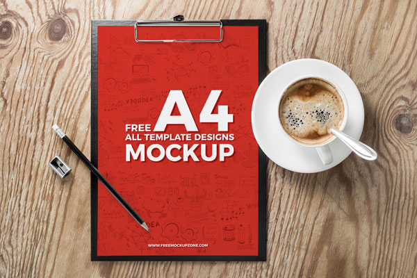 A4 Template Designs Mockup on a Clipboard