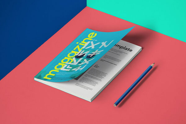 A5 Magazine Inside and Cover View Beside a Pen Mockup