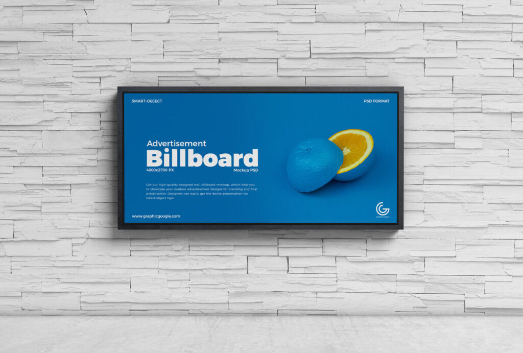 Advertisement Billboard Hanging on Wall Mockup