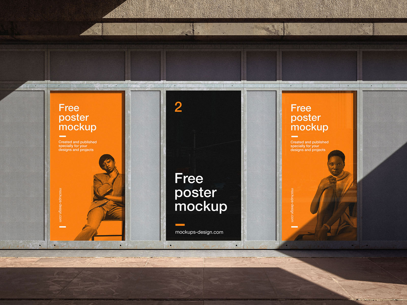 Free Advertisement Wall Mockup in 3 Sights PSD Template