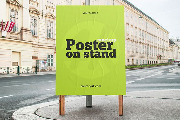 Advertising Banner Mockup on the Sidewalk in Front View