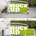 Advertising on a Bicycle Parking Mockup in Urban Setting