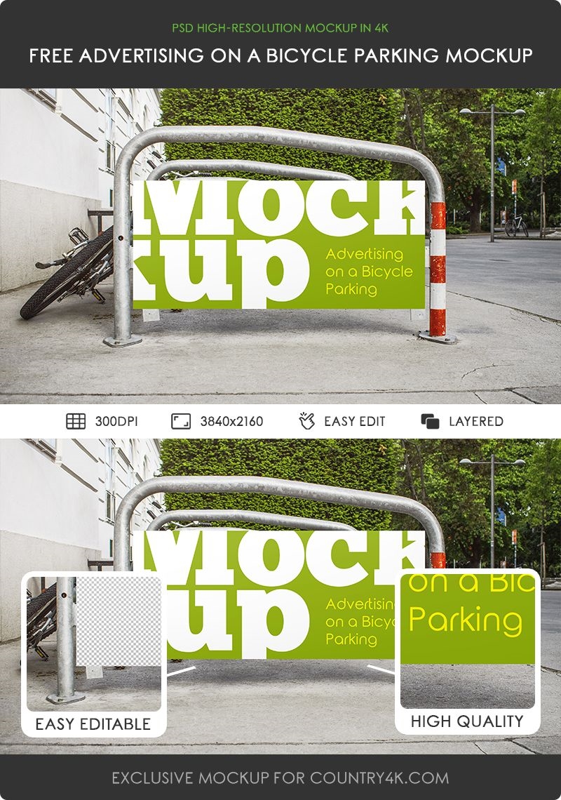 Advertising on a Bicycle Parking Mockup in Urban Setting FREE PSD