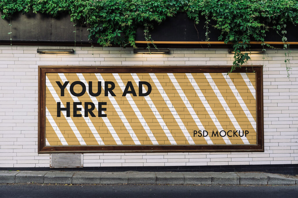 Advertising Outdoor Roadside Billboard on Brick Wall Mockup
