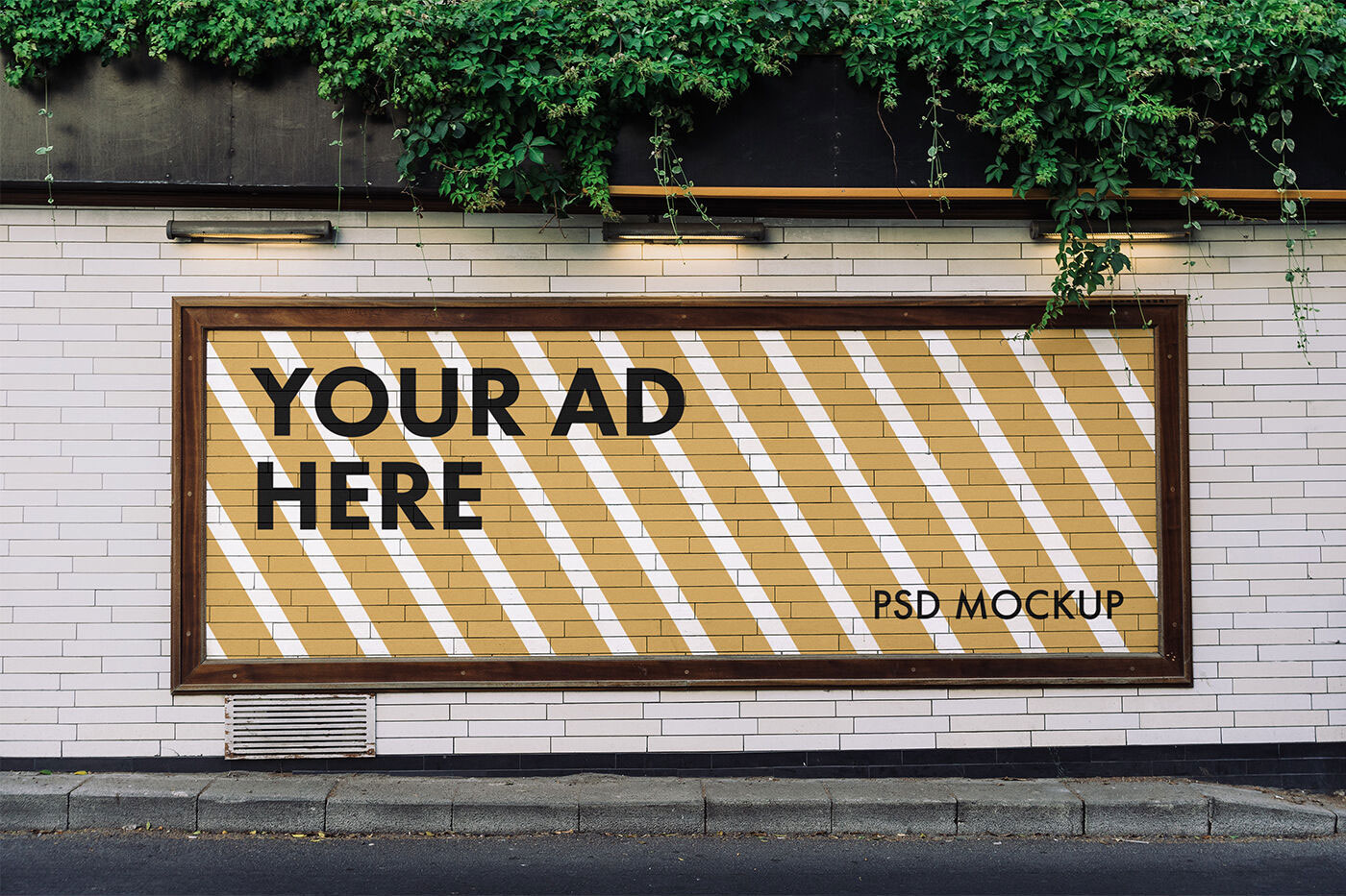 Advertising Outdoor Roadside Billboard on Brick Wall Mockup FREE PSD