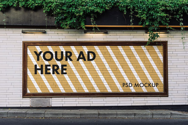 Advertising Outdoor Roadside Billboard on Brick Wall Mockup
