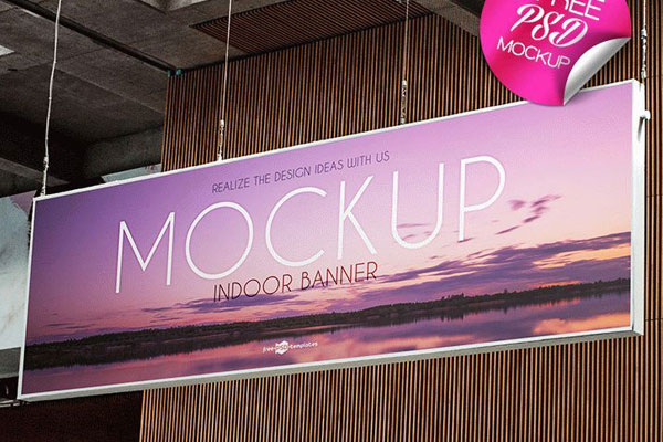 Advertising Sign Mockup Hanging From the Celling