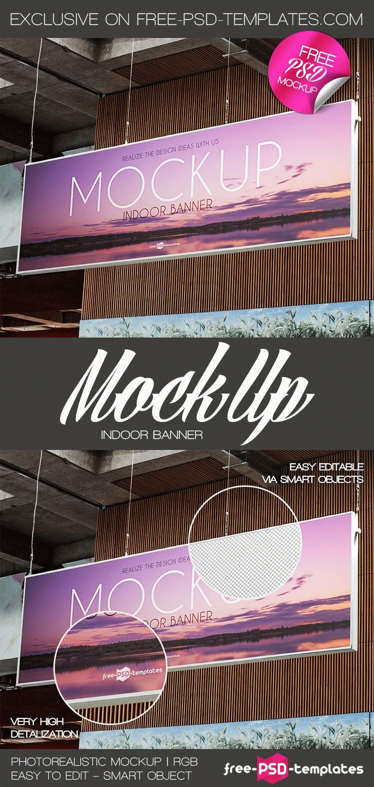 Advertising Sign Mockup Hanging From the Celling FREE PSD