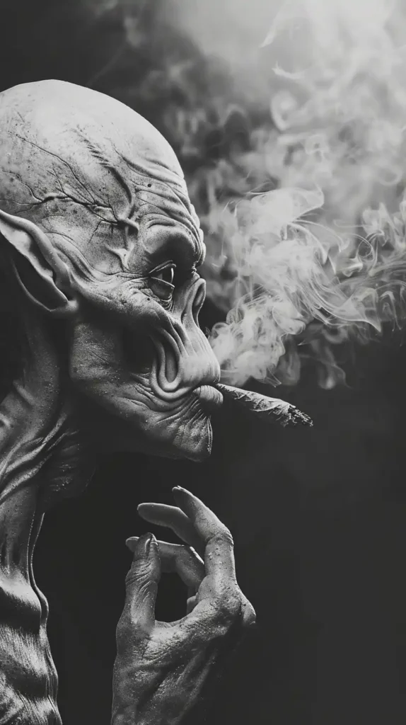 Alien Smoking Weed Stylized Monochrome
