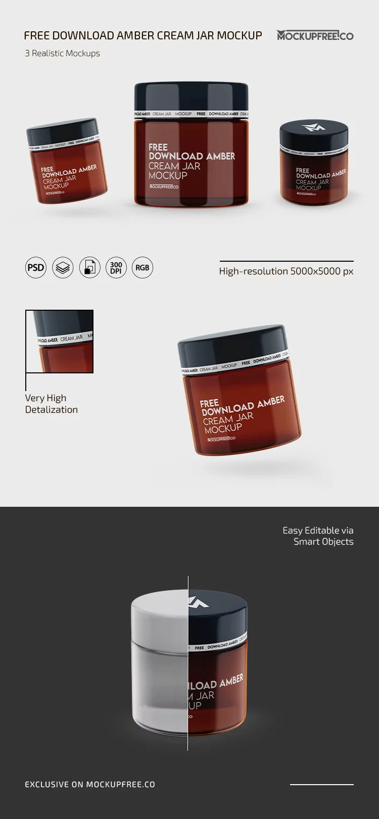Free Amber Cream Jar Mockup PSD Template