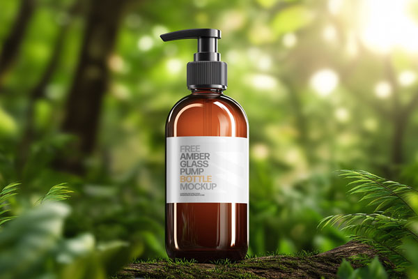 Amber Glass Pump Bottle Mockup Eco Scene