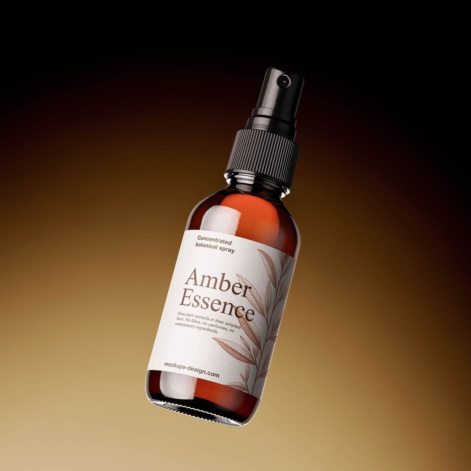 Free Amber Glass Spray Bottle Mockup PSD Template