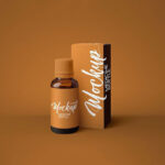 Amber Medicine Bottle Standing Next to Packaging Mockup