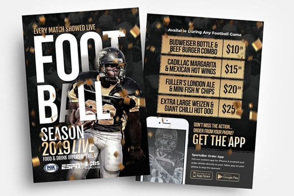 American Football Food Bar Invitation Flyer Template Black-Golden Theme