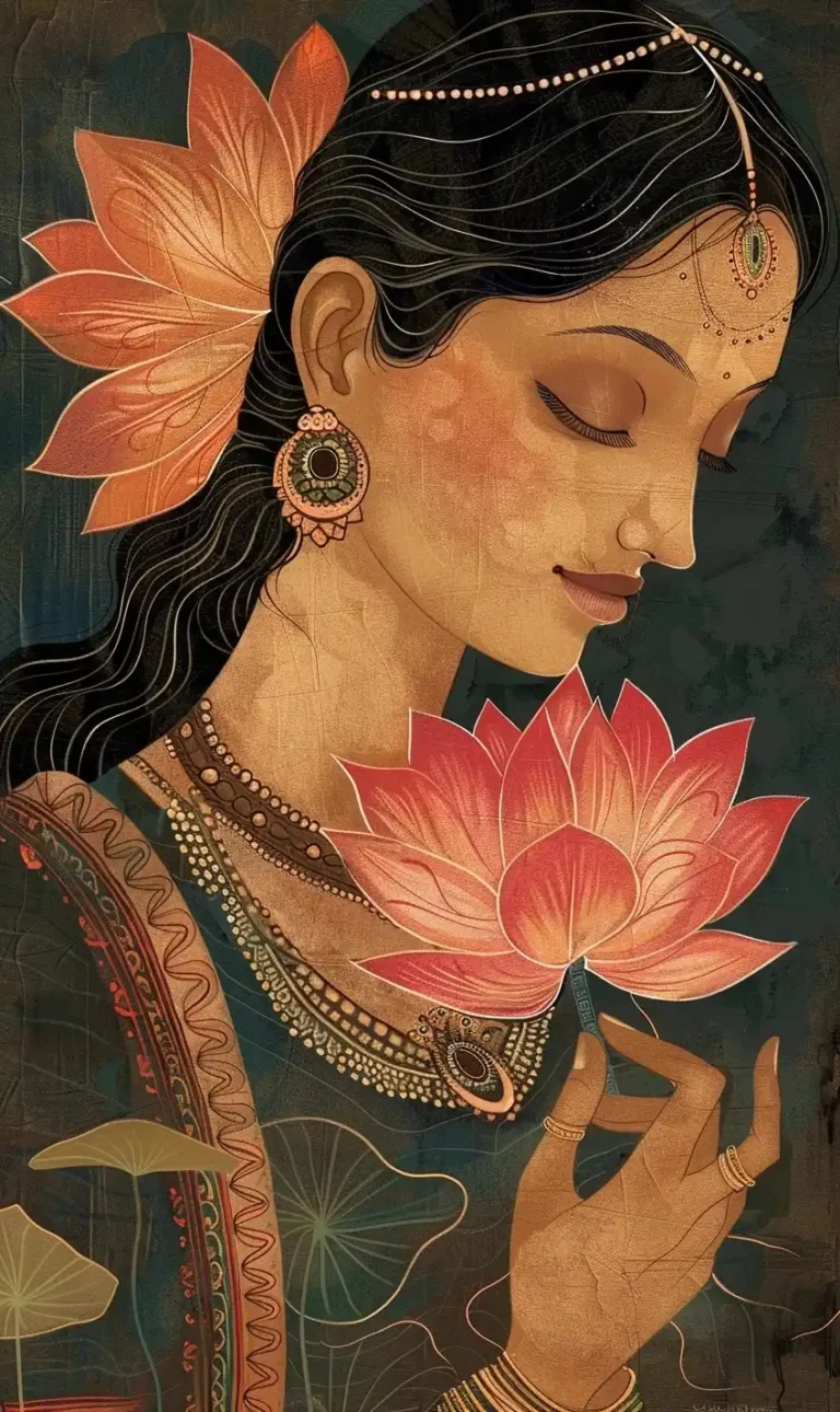 Ancient Lotus Woman Illustration ai prompt preview