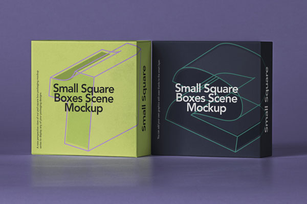 Angled-View of Two Small Square Boxes Mockup Set