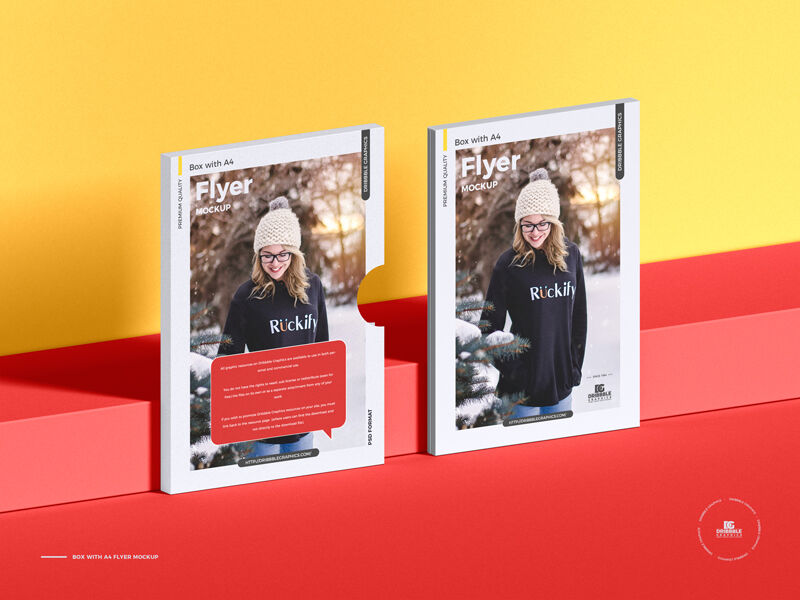 Angled View Standing A4 Flyers with Box Mockup