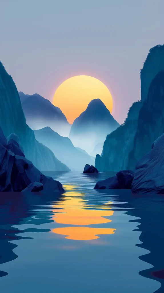 Angular Silhouettes in Tranquil Palette ai prompt preview