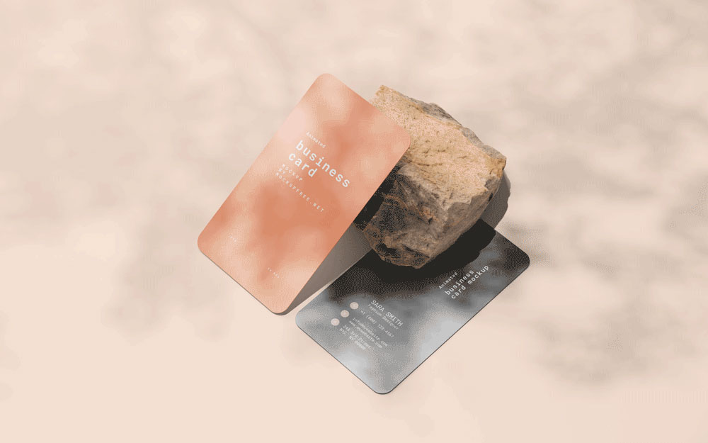 Animated Perspective of 2 Round Corner Business Cards Mockup
